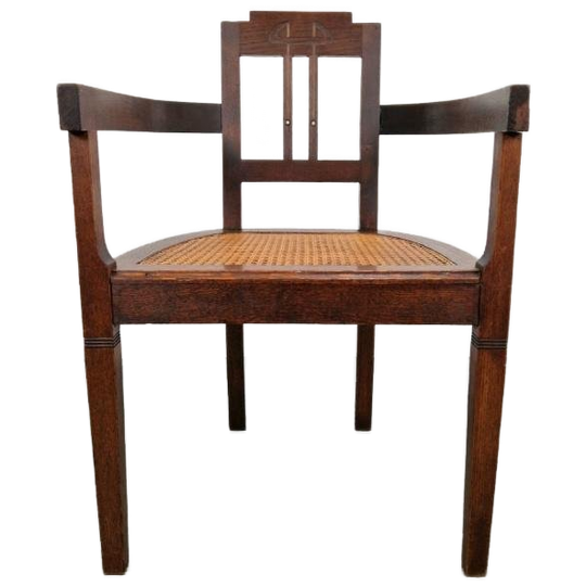 Stoel Jugendstil Rotan Webbing Eiken Koper ’20 Art Deco 1