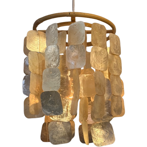 Vinage Hollywood Lamp Hanglamp Capiz Schelp Opaline Parelmoer