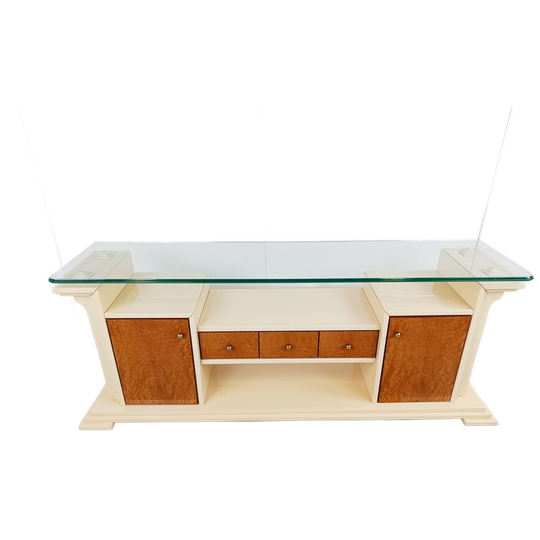 Vintage Lacquer And Burl Wood Credenza, 1980s 1