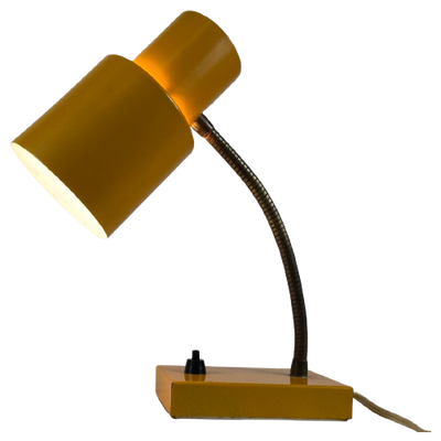 Vintage Desk Lamp - Yellow - Brass Gooseneck And Power Switch On The Base