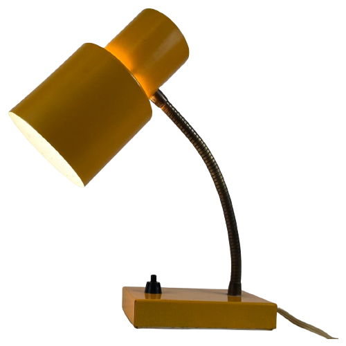 Vintage Desk Lamp - Yellow - Brass Gooseneck And Power Switch On The Base