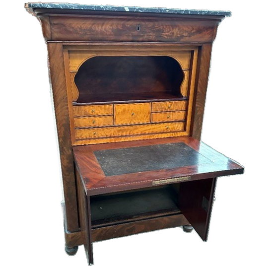 Zeldzame Mahonie Secretaire Met Marmeren Bovenblad 19e Eeuw 1