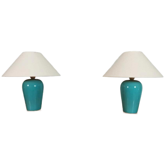 Set Van 2 Vintage Klassieke Tafellampen, Blauw / Turkoois 1