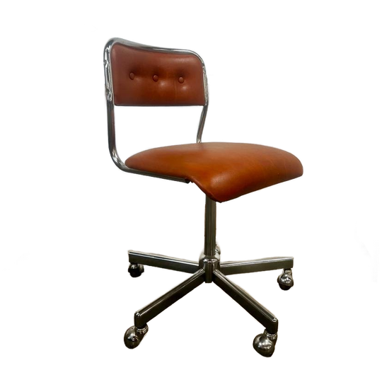 Vintage Chromen Bureaustoel / Desk Chair Met Oranje Zit 1