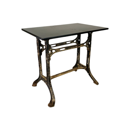 Industriele Tafel, Tuintafel Met Hardsteen Plaat Op Gietijzeren Frame, Jaren 30 1