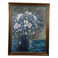 Schilderij Met Een Stilleven Van Een Vaas Met Blauwe En Witte Bloemen