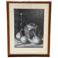 Vintage Ingelijst Tekening Chinese Gemberpot Met Uien - Art Deco