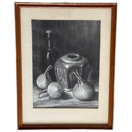 Vintage Ingelijst Tekening Chinese Gemberpot Met Uien - Art Deco 1