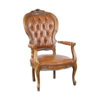 Zeer Statige En Sierlijke Rundleren Barokke Chesterfield Fauteuil Gecombineerd Met Hout