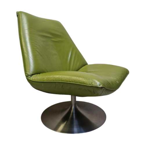 Olijfgroene Retro Draaifauteuil Draaistoel Leren Fauteuil