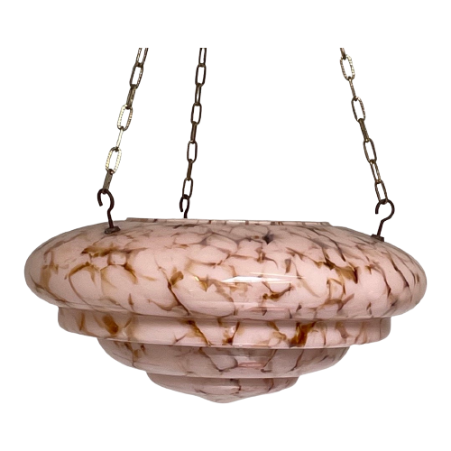 Art Deco - Hanging Flower Pot - Glass - Marbled Pink Pattern - Including Chains