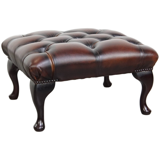 Elegante Donkerbruine Chesterfield Hocker Gemaakt Van Rundleer 1