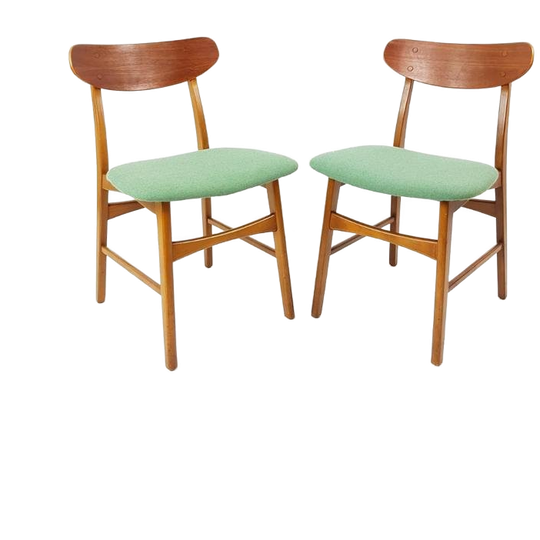 2 Deense Farstrup Eetkamer Stoelen Teak Ploegstof 1