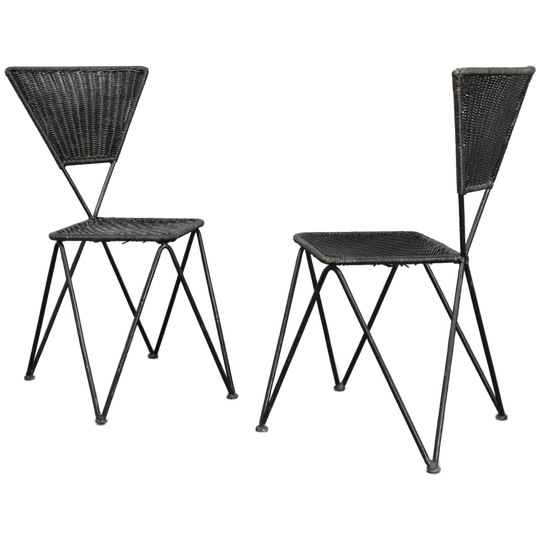 Rare Pair Of Metal And Wicker “sonett” Chairs By Karl Fostel Seniors Erben, Austria, 1950s 1