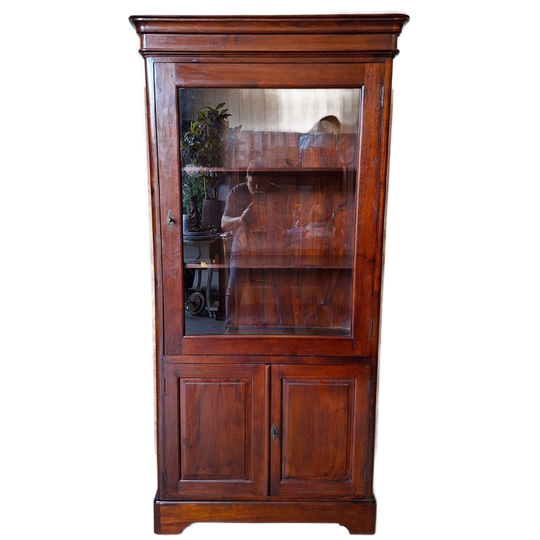 Klassiek Teakhouten Vitrinekast, Servieskast, Buffetkast Afm.94x39 En 190cm Hoog. 1