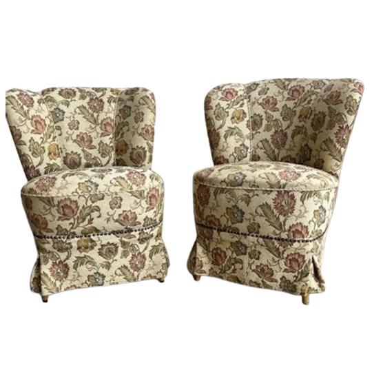 Set Van 2 Vintage Gebloemde Fauteuils / Cocktailstoelen 1