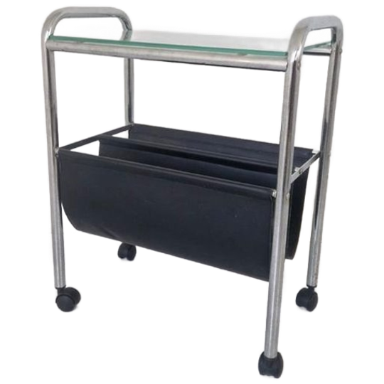 Vintage Verrijdbare Magazine Rack Krantenback Design. 1