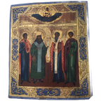 Russische Icoon, 19 De Eeuw - Jezus Christus In De Wolken Over 4 Uitverkoren Heiligen thumbnail 1