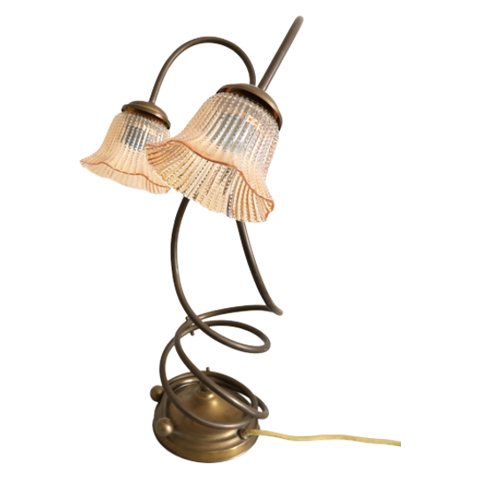 Vintage Tafellamp Met Dubbele Glazen Kapjes 1