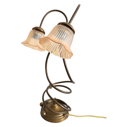 Vintage Tafellamp Met Dubbele Glazen Kapjes
