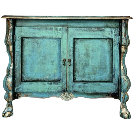 Vintage Look Buikkastje/ Kastje In Turquoise En Goud/ Brocante Kast 1