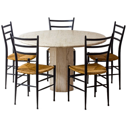 Mid-century Ronde Travetijn Eettafel, Italiaans Jaren 1970 1