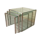 Vintage Glas En Chrome Mimiset Nesting Tables Bijzettafels thumbnail 1