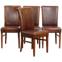 Tijdloze Set Van 4 Statige Comfortabele Eetkamerstoelen Van Schapenleer