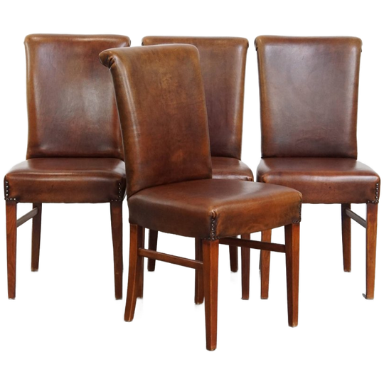 Tijdloze Set Van 4 Statige Comfortabele Eetkamerstoelen Van Schapenleer 1