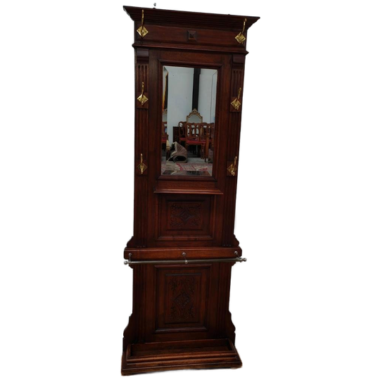 Antieke Vintage Staande Kapstok Met Spiegel, Halmeubel 608 1