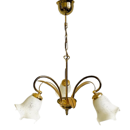 Mid-century Driearmige Kroonluchter Palmbladeren Hollywood Regency 1970’s 1