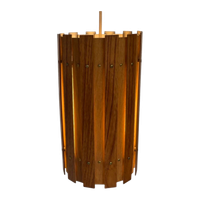 Ca. 1960’S Ceiling Fixture - Scandinavian Design - Teak Wood Multiplex Cilinder And Matching Ceil