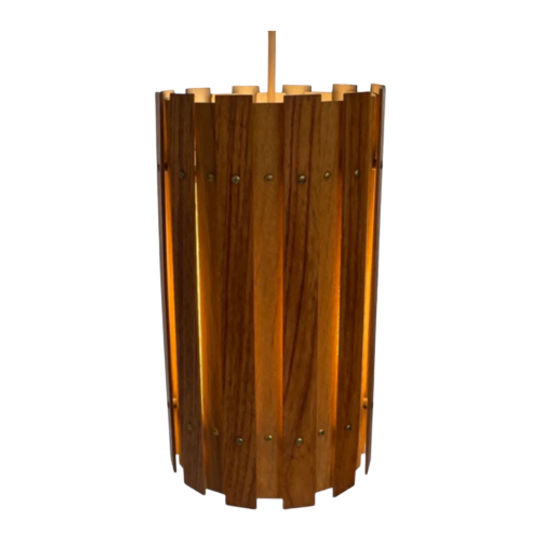 Ca. 1960’s Ceiling Fixture - Scandinavian Design - Teak Wood Multiplex Cilinder And Matching Ceil 1