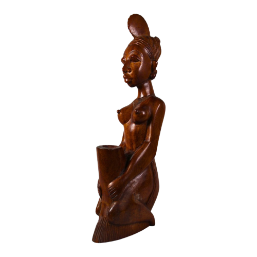 Afrikaanse Vrouw - Hout Beeld Afrika - Handgemaakt Houten Decoratie - 1960