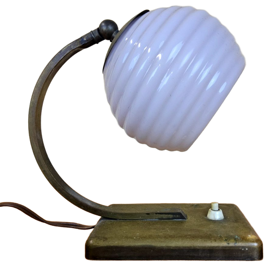 Antieke Bronzen Art Deco Bureaulamp (jaren 30) Art Deco Nachtlampje (verstelbare Kop) 1