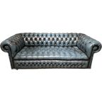 Gave Engelse Chesterfield 3 Zits Bank Jeans Blauw Buttonseat thumbnail 1