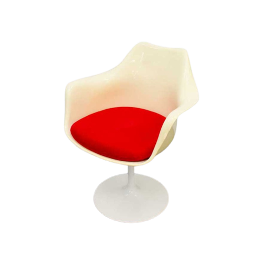 Vintage Tulip Fauteuil Rood/wit - Eero Saarinen Voor Knoll 1