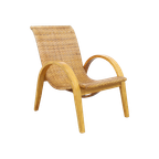 Rare Lounge Chair In Cane And Wood, 1960S thumbnail 1