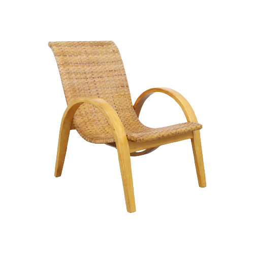 Rare Lounge Chair In Cane And Wood, 1960S