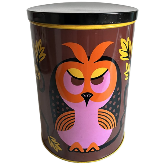 Groot Vintage Bewaar Blik Met Uilenmotief 1