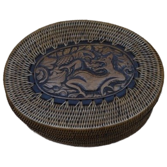 Doosje Gevlochten Rotan Met Houten Paneeltje 1