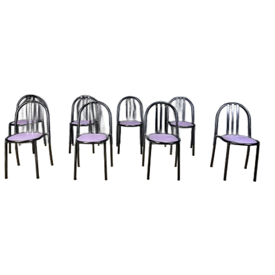 Set Of Nr 222 Chairs By Robert Mallet-stevens, 1980s, Set Of 8 1