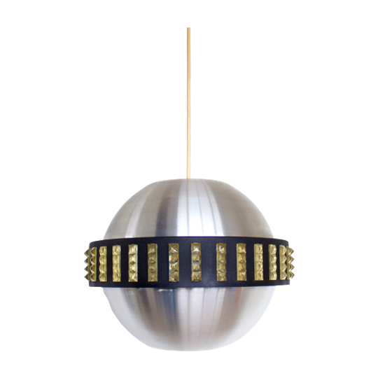 Vintage Space Age Rvs Hanglamp Met Acryl Inzetstukken, Mid Century Hanger 1