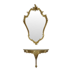 Vergulde Rococo Stijl Spiegel Met Console Acanthus Frankrijk thumbnail 1