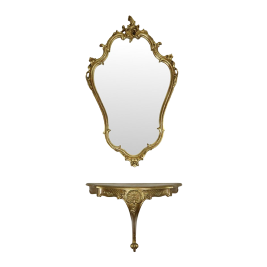 Vergulde Rococo Stijl Spiegel Met Console Acanthus Frankrijk 1