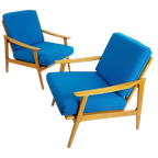 2 Blauwe Fauteuils | Wollen Ploegstof Kobalt Blauw Vintage thumbnail 1