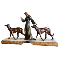 Vintage Art Deco Beeld: Vrouw Met 2 Honden