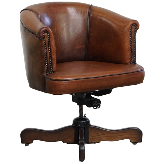 Luxe Draaibare, In Hoogte Verstelbare En Kantelbare Schapenleren Bureaustoel Met Een Mooi Patina 1