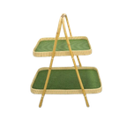 Rotan Dubbele Dienblad Met Groen Blad thumbnail 1