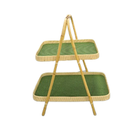Rotan Dubbele Dienblad Met Groen Blad